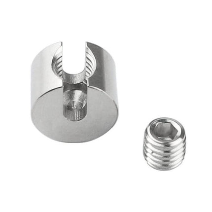 316 Stainless Steel Garden Wire Rope Fixed Clips 10 Piece Set - close-up of round stainless steel clamp and set screw for trellis wiring
