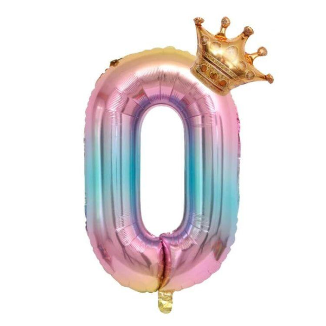 32-Inch Gradient Color Crown Balloon For Kids Birthday Party - 32-inch crown foil balloon with pink-blue gradient, cake-table or photo backdrop centerpiece