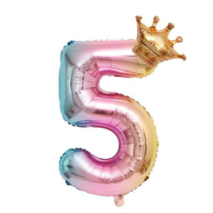 32-Inch Gradient Color Crown Balloon For Kids Birthday Party - 32-inch gradient crown-shaped foil balloon, cake table or photo backdrop accent