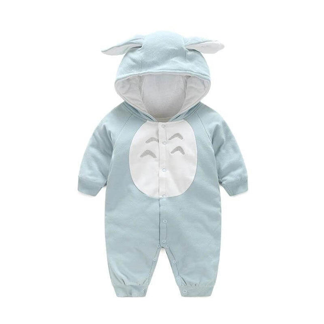 Soft Cotton Baby Jumpsuit for Comfortable Everyday Wear - light blue 100% cotton hooded infant romper with animal ears for playtime and naps