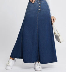 Button-Fly Hight Rise Denim Skirt