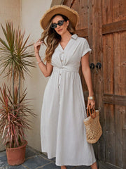 Elegant Cotton Midi Shirt Dress with Flattering Knotted Waist Detail