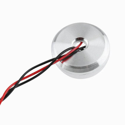 35mm Semi Circular LED Accent Light For Cabinets And Display Lighting — slim aluminum 3W DC 5V puck with red and black wires for cabinet and display lighting
