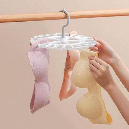 360 Degree Rotatable Sock Hanger With 20 Clips For Laundry white PP hanger with 20 serrated clips holding bras and socks while hanging