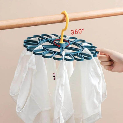 360 Degree Rotatable Sock Hanger With 20 Clips For Laundry - compact 26x13.5cm PP hanger with 20 serrated anti-slip clips for drying socks and underwear