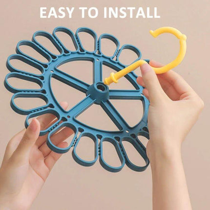 360 Degree Rotatable Sock Hanger With 20 Clips For Laundry - blue PP 20-clip round hanger with serrated anti-slip clips, easy to install, compact 26x13.5cm