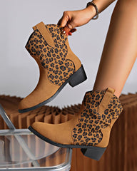 Leopard Suede Block Heel Boots