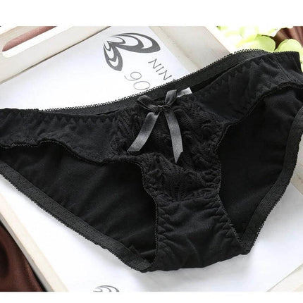 Elegant Lace Gathered Bra Set for Young Women with Style Options - black lace gathered panties shown on tray, polyester-cotton blend comfort