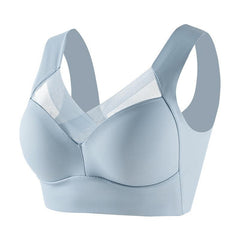 Elegant Plus Size Wireless Bra with Adjustable Push-up, Seamless Design, and Stylish Back in Light Blue