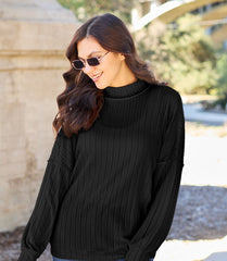 Basic Bae Full Size Ribbed Exposed Seam Mock Neck Knit Top