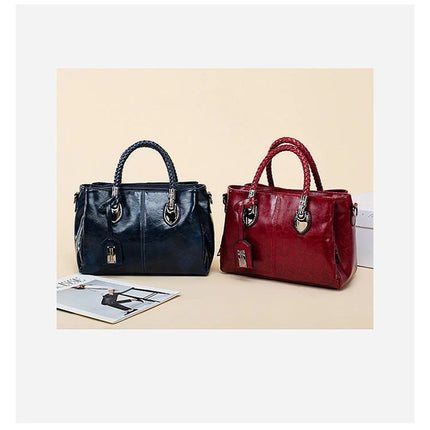 Vintage PU Handbag With Woven Handle For Everyday Use 30x14x20cm