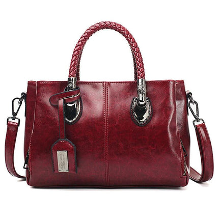 Vintage PU Handbag With Woven Handle For Everyday Use 30x14x20cm