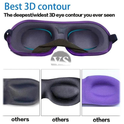 3D Adjustable Memory Foam Sleep Eye Mask with Anti Slip Silicone - purple 3D contoured blackout mask with adjustable Velcro and non-slip silicone band