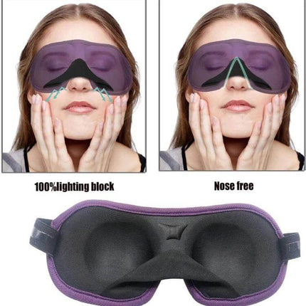 3D Adjustable Memory Foam Sleep Eye Mask with Anti Slip Silicone - purple contoured sleep mask with nose-free design and non-slip silicone band