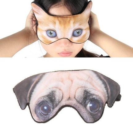 3D Eye Mask For Sleep With Animal Printed Design Soft Comfort Travel - Cat and Pug Printed Contoured Sleep Mask