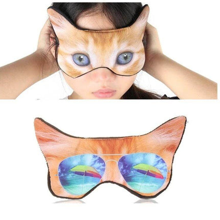 3D Eye Mask For Sleep With Animal Printed Design Soft Comfort Travel cat-print contoured mask for travel and naps