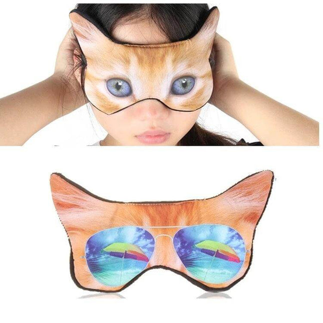 3D Eye Mask For Sleep With Animal Printed Design Soft Comfort Travel cat-print contoured mask for travel and naps