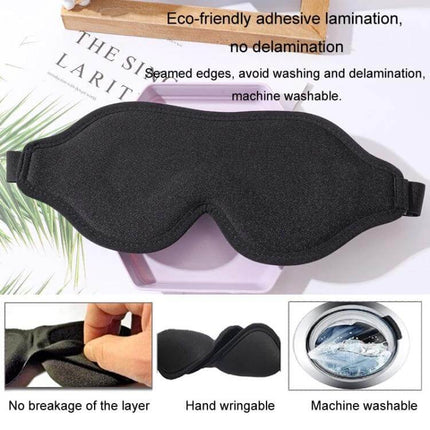 3D Eye Mask for Sleep, Breathable Memory Foam, Ergonomic Nose Bridge shown flat black breathable memory foam with 3D eye sockets, washable and hand-wringable