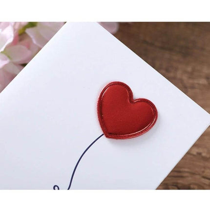 3D Heart Valentine Day Greeting Card With Envelopes featuring a red 3D heart balloon on white card and matching envelope