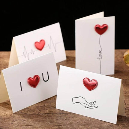 3D Heart Valentine Day Greeting Card With Envelopes – set of white foldable cards with red 3D heart embellishments for Valentine’s Day, anniversaries, with envelopes