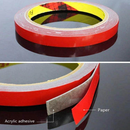 3M Red Acrylic Foam Double-Sided Tape for Mounting — roll of red acrylic foam double-sided mounting tape with peel-off liner and acrylic adhesive