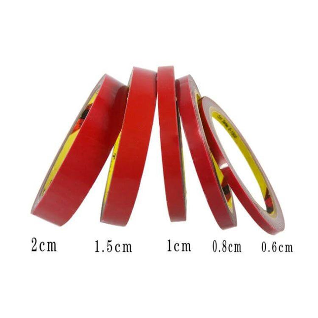 3M Red Acrylic Foam Double-Sided Tape for Mounting - five narrow rolls in 2cm,1.5cm,1cm,0.8cm,0.6cm widths for indoor mounting