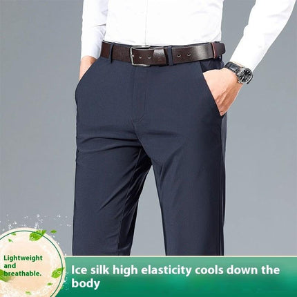 Men's Elastic Casual Pants for Everyday Comfort and Style - navy elastic waist nylon blend pants worn with belt