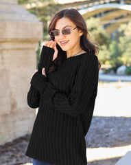 Basic Bae Full Size Ribbed Round Neck Long Sleeve Knit Top