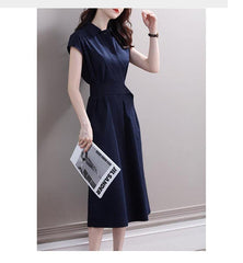 Navy Blue A-Line Waist Slimming Dress for Women