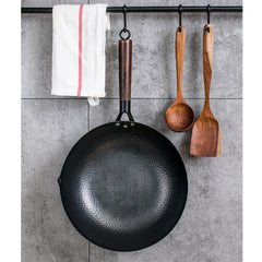 Handcrafted Traditional Iron Wok with Wooden Handle