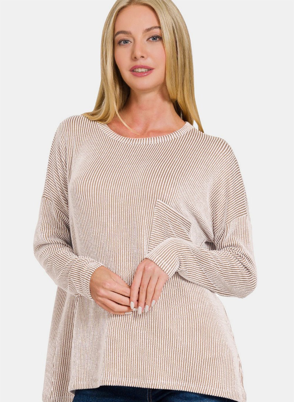 Zenana Ribbed Striped Long Sleeve T-Shirt