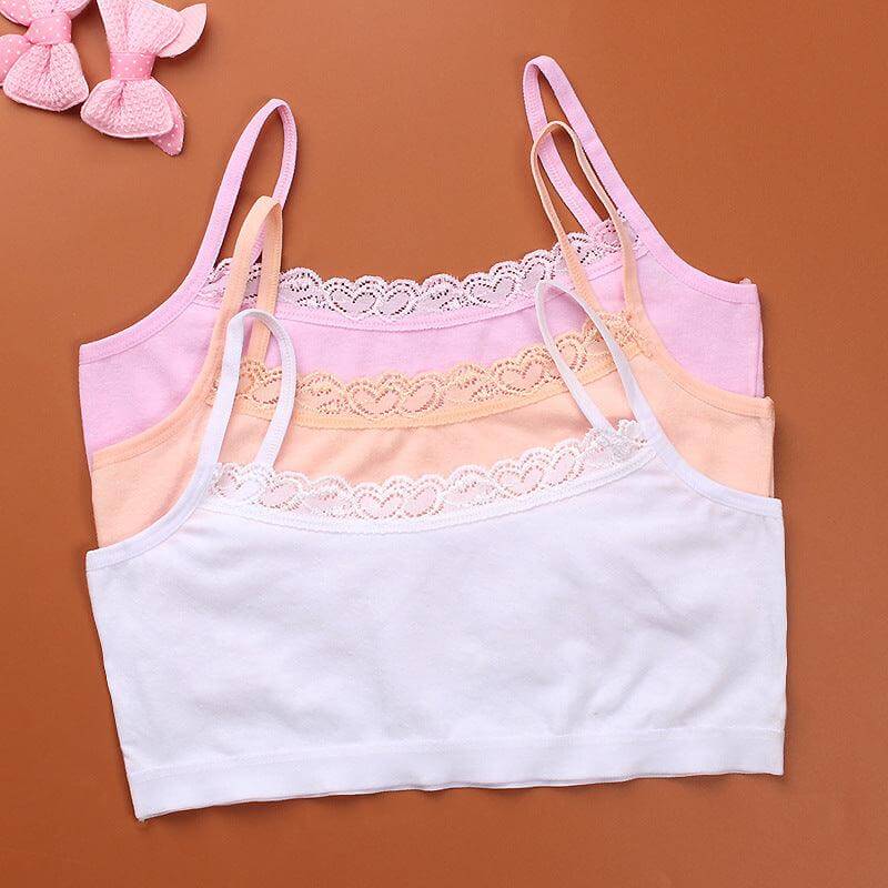 Girls' Lace Trim Tube Top Bra Vest - Breathable Cotton Underwear for Developmental Ages 8-15