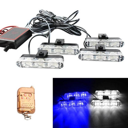 4 In 1 Car Grille LED Lights With Wireless Remote Control - 12V grille-mounted 6500K cool white LED kit with remote and four 3-LED clusters