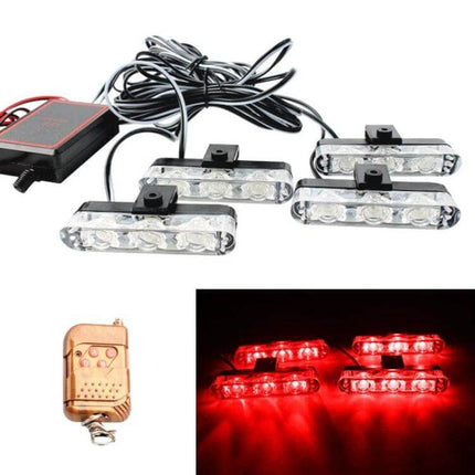 4 In 1 Car Grille LED Lights With Wireless Remote Control compact grille-mounted 12V kit with four 3-LED clusters and wireless remote (6500K)