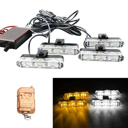 4 In 1 Car Grille LED Lights With Wireless Remote Control - 4 compact 3-LED clusters, 6500K cool white, remote-controlled grille lighting kit for 12V vehicles