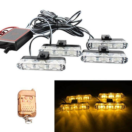 4 In 1 Car Grille LED Lights With Wireless Remote Control - 4 compact 3-LED clusters, 6500K cool white, grille-mounted kit with remote