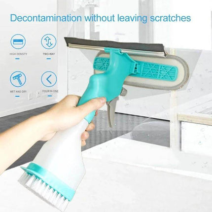 4 In 1 Double Sided Glass Wiper Window Squeegee With Spray Bottle cleaning bathroom mirror window glass with brush and replaceable cotton head