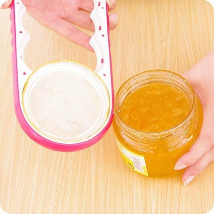 4-In-1 Multi-Function Bottle Opener for Easy Opening at Home - pink jar opener removing jam lid, food-grade plastic tool