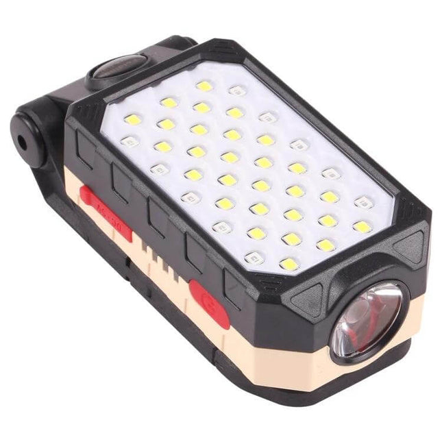 4 Modes LED Work Light With Magnetic Base For Home Tasks compact LED panel with pivoting head, magnetic base and hanging hook for hands-free use