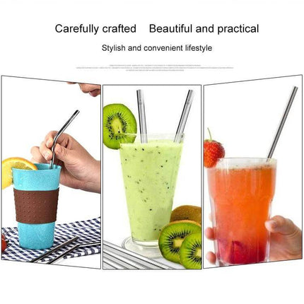 4 Pack Reusable Stainless Steel Drinking Straws With Cleaning Brush Kit Straight - stainless steel straws in smoothies, juice, and iced drinks, eco-friendly set