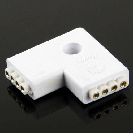 4 Pin 2 Way L Shape Female Connector For RGB LED Strip white L-shaped 4-pin female connector for clean 90-degree RGB LED strip junctions