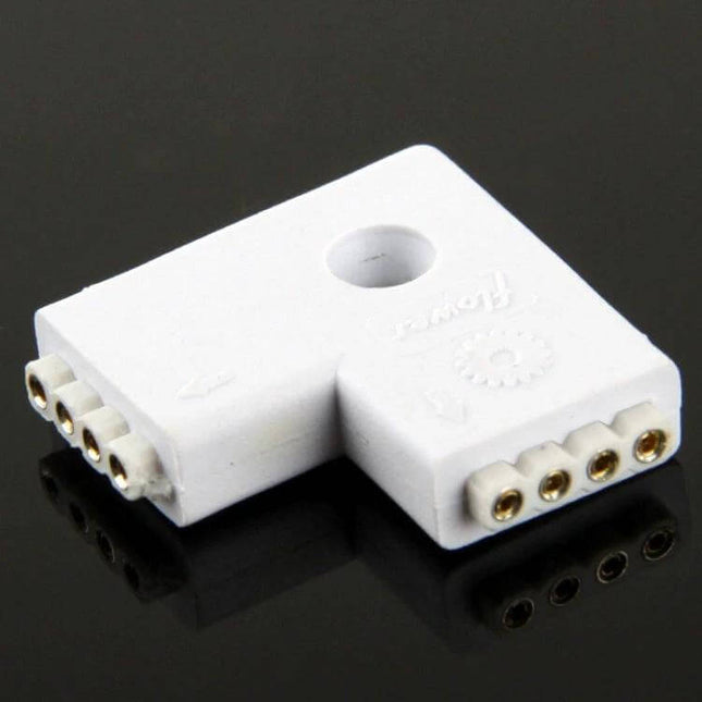4 Pin 2 Way L Shape Female Connector For RGB LED Strip white L-shaped 4-pin female connector for clean 90-degree RGB LED strip junctions