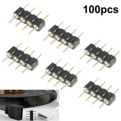 4 Pin Male RGB LED Strip Connector For Flexible Lighting - pack of gold-plated 4-pin male connectors for RGB LED strips, solderless join for DIY lighting