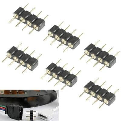 4 Pin Male RGB LED Strip Connector For Flexible Lighting - pack of 6 gold-pin 4-pin male connectors for RGB LED strip joints, no-solder quick connect