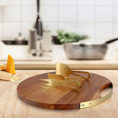 Elegant 4-Piece Cheese Knife Set with Acacia Wood Serving Board