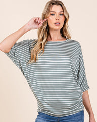 BOMBOM Striped Boat Neck Dolman Sleeve Top