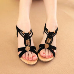 Chic Korean-Inspired Flat Wedge Sandals for Women Black