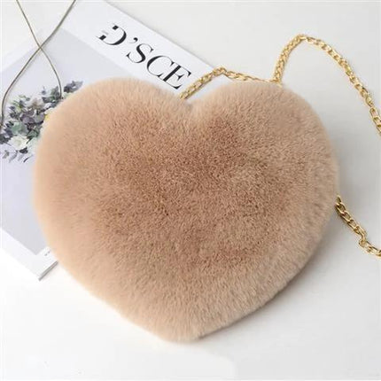 Plush Heart Shoulder Bag With Chain Strap Medium Pink