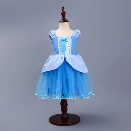 Lightweight Cotton Girls' Princess Dress for Spring and Summer Wear, Ages 3-8 - blue tulle princess costume on mannequin, sizes 90-130