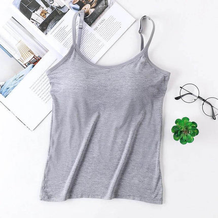 Comfortable Women's Wireless Seamless Bra with Spaghetti Straps in gray modal cotton, wireless seamless camisole for daily smooth fit under tees